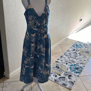 Reiss Womens Size 8 Noah Belted Midi Sundress Stretch Blue White Floral NWT